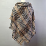 Modena Shawl Wrap Plaid Brown Toggle Fringe 36 Inches Across Fall Winter Soft