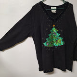 Quacker Factory Christmas Tree Sweater Embelish Bead Holiday Sequins 1X Vintage