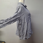 Lucky Brand Half Button Pullover Shirt Blue Striped Womens Large Cuff Collar