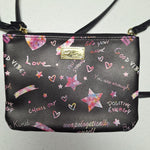 Betsey Johnson Luv Peace Crossbody Wristlet Black Pink Quotes Dream Good Vibes