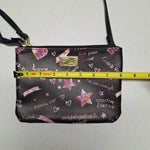 Betsey Johnson Luv Peace Crossbody Wristlet Black Pink Quotes Dream Good Vibes