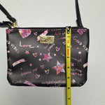 Betsey Johnson Luv Peace Crossbody Wristlet Black Pink Quotes Dream Good Vibes