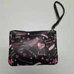Betsey Johnson Luv Peace Crossbody Wristlet Black Pink Quotes Dream Good Vibes