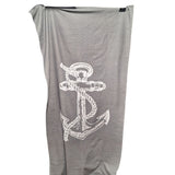 Anchor Beach Towel Nautical Long Gray White Thin Ship Boat Sea Lake House Cottage