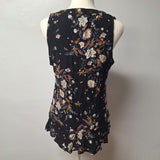 Maurices Sleeveless Blouse Top Tie Front Tassle Black Floral Womens Trad Wife