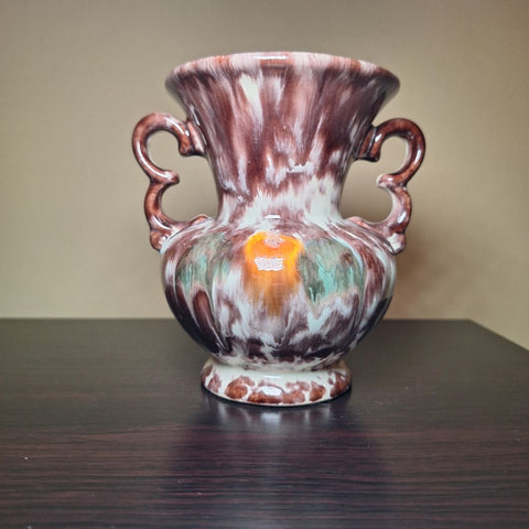 German Jasba Drip Vase Brown Fall Handle Small 4 Inch Vintage Classic