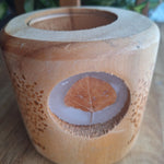 Wooden Candle Holder Leaf Fall Rustic Tree Cabin Cottage Country Wax 5 Inch Tall