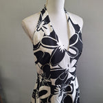 Vintage David Meister Dress Halter Womens 8 Gown Black White Zip Back USA Made
