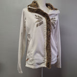 Luhta Faux Fur Full Zip Sweatshirt Jacket White Womens XL Brown Board Ski Lodge