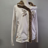 Luhta Faux Fur Full Zip Sweatshirt Jacket White Womens XL Brown Board Ski Lodge