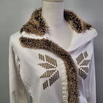 Luhta Faux Fur Full Zip Sweatshirt Jacket White Womens XL Brown Board Ski Lodge