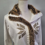 Luhta Faux Fur Full Zip Sweatshirt Jacket White Womens XL Brown Board Ski Lodge