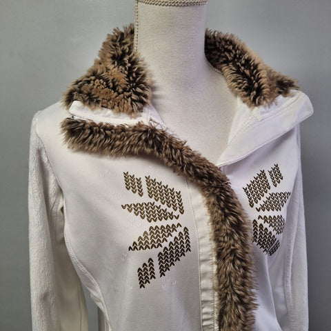 Luhta Faux Fur Full Zip Sweatshirt Jacket White Womens XL Brown Board Ski Lodge
