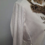 Luhta Faux Fur Full Zip Sweatshirt Jacket White Womens XL Brown Board Ski Lodge