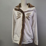 Luhta Faux Fur Full Zip Sweatshirt Jacket White Womens XL Brown Board Ski Lodge