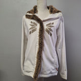 Luhta Faux Fur Full Zip Sweatshirt Jacket White Womens XL Brown Board Ski Lodge