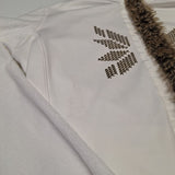 Luhta Faux Fur Full Zip Sweatshirt Jacket White Womens XL Brown Board Ski Lodge