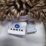 Luhta Faux Fur Full Zip Sweatshirt Jacket White Womens XL Brown Board Ski Lodge