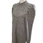 Ann Taylor Pearlized Sweater Dress Gray Long Sleeve High Neck Womens Large