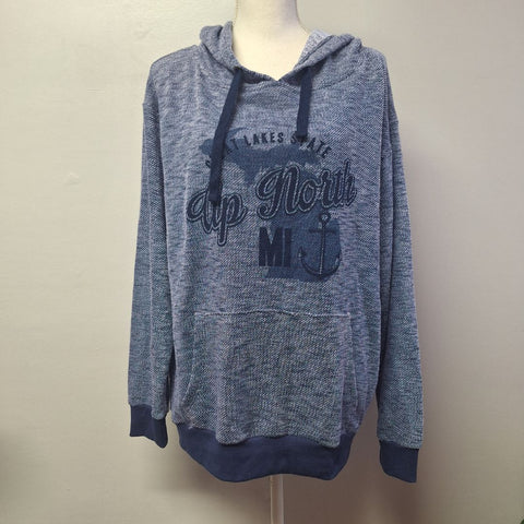 Great Lakes Up North Michigan Hoodie Peninsula Lightweight Blue Womens L