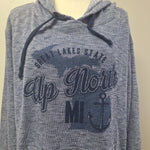 Great Lakes Up North Michigan Hoodie Peninsula Lightweight Blue Womens L