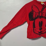 Disney Cropped Shirt Minnie Mouse Red Black Womens Small Rolled Raw Hem