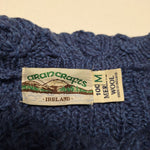 Aran Crafts Ireland Merino Wool Crossover Neck Button Up Blue Cable Knit Medium