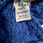 Aran Crafts Ireland Merino Wool Crossover Neck Button Up Blue Cable Knit Medium
