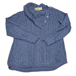 Aran Crafts Ireland Merino Wool Crossover Neck Button Up Blue Cable Knit Medium