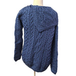 Aran Crafts Ireland Merino Wool Crossover Neck Button Up Blue Cable Knit Medium