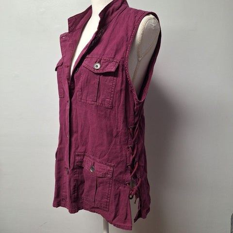 Maurices Vest Button Collar Purple Womens Large Tags Pockets