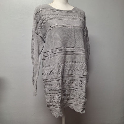 Sundance Knit Dress Tunic Crochet Womens Large Cottage Core Gray Long Sleeve
