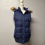 Papermoon Vest Removable Hood Faux Fur Winter Fall Blue Womens Large Zip Snap