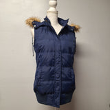 Papermoon Vest Removable Hood Faux Fur Winter Fall Blue Womens Large Zip Snap
