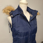 Papermoon Vest Removable Hood Faux Fur Winter Fall Blue Womens Large Zip Snap