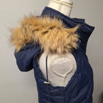 Papermoon Vest Removable Hood Faux Fur Winter Fall Blue Womens Large Zip Snap