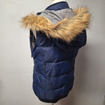 Papermoon Vest Removable Hood Faux Fur Winter Fall Blue Womens Large Zip Snap