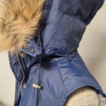 Papermoon Vest Removable Hood Faux Fur Winter Fall Blue Womens Large Zip Snap