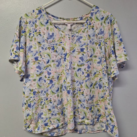Lauren Conrad LC Tee Shirt Floral Summer Spring Womens Plus XXL Flutter Sleeve