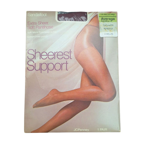 JCPenney Sheerest Support Pantihose Port Wine 19 Sandalfoot Average Nylon