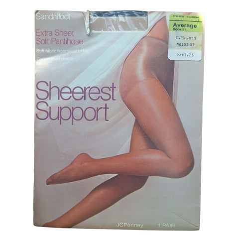 JCPenney Sheerest Support Pantihose Bone 81 Sandalfoot Average Nylon Spandex