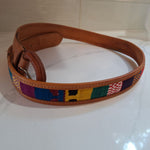 Leather Embroidered Belt Guatemala Size 34 Colorful Small Bright Rainbow