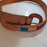 Leather Embroidered Belt Guatemala Size 34 Colorful Small Bright Rainbow