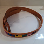 Leather Embroidered Belt Guatemala Size 34 Colorful Small Bright Rainbow