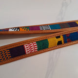 Leather Embroidered Belt Guatemala Size 34 Colorful Small Bright Rainbow