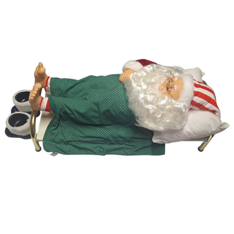 Snoring Santa Animated Bed Sleeping Brass Boots Box Tested Plug Tired Christmas