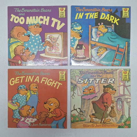 Berenstain Bear Books Set of 4 Vintage Lot TV Stan Jan Fight Sitter Dark Kids