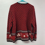 Woolrich Sweater Ruby Red Metal Clasp Womens XL Flowers John Rich