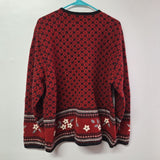 Woolrich Sweater Ruby Red Metal Clasp Womens XL Flowers John Rich