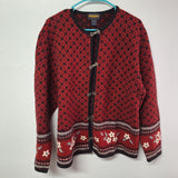 Woolrich Sweater Ruby Red Metal Clasp Womens XL Flowers John Rich